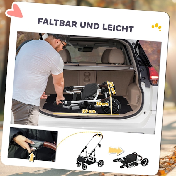 Hundvagn 3 i 1 hundvagn hopfällbar för hundar & katter upp till 10 kg kattvagn med kudde mugghållare mesh fönster dörrar förvaringskorg kattvagn buggy