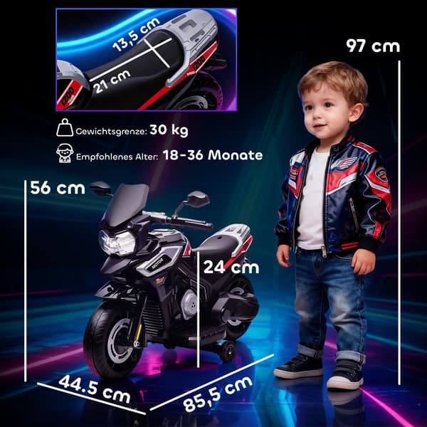 Elektrisk børnemotorcykel, 18-36 måneder, sort