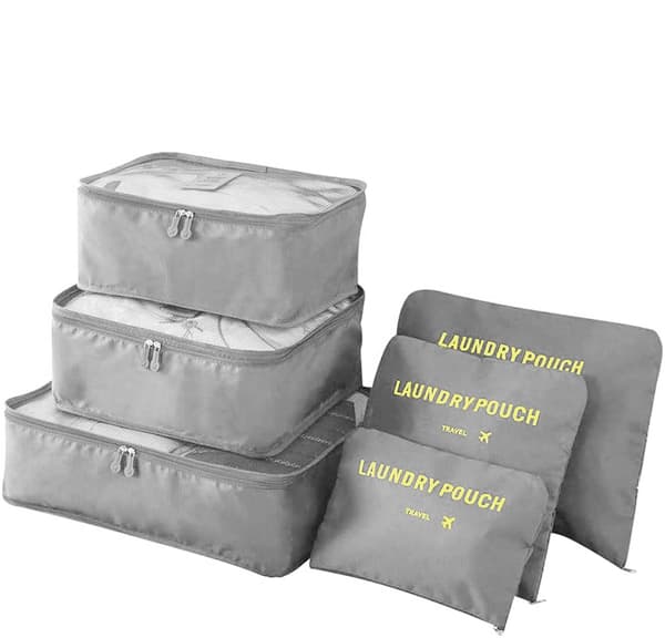 Reseförpackningsorganisatörsset, 6 delar, grå