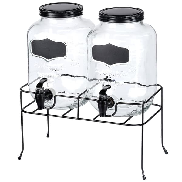 Drikkeglas med hane og stativ, sort, 2x4 l, 3 stk.