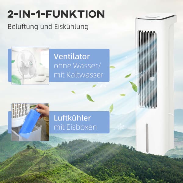 2-i-1 luftkøler med 5 liters tank, 12 timer, til 20㎡