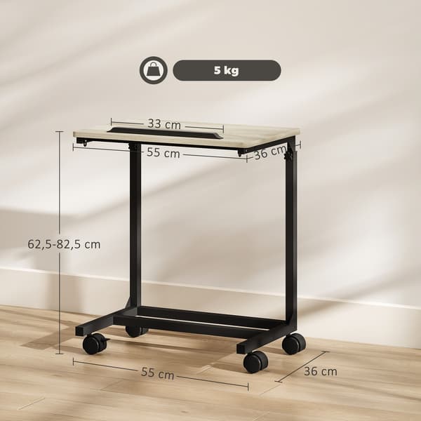 Justerbart sidobord med hjul, metallram, tippbart