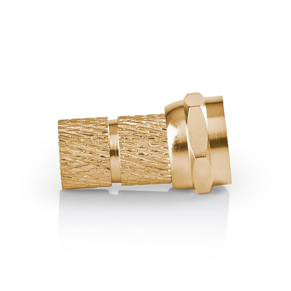 F-liitin | Suora | Uros | Kullattu | 75 Ohm | Kierrettävä | Kaapelin läpitulomitta: 5.5 mm | Kupari | Metalli | 2 kpl | Ikkunallinen laatikko