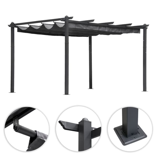 Havepergola 3x4m, stålramme, grå baldakin
