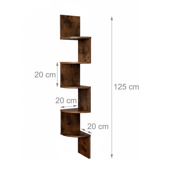 Hjørnevæghylde, 5 niveauer, zigzag-design
