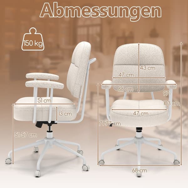 Ergonomisk kontorsstol med armstöd & hjul, beige