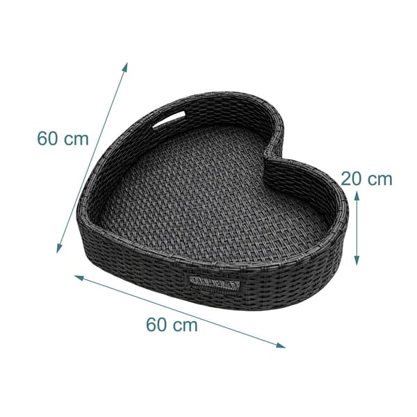 Hjerteformet flydende poolbakke, sort rattan, 60 cm