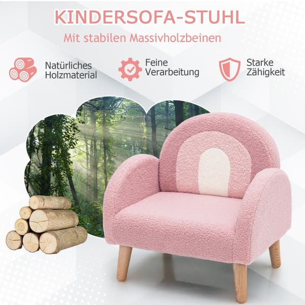 Barnfåtölj för småbarn Barnsoffa klädd med rosa ryggstöd