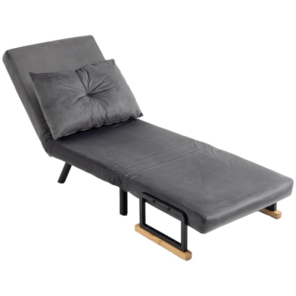 Sovestol, Enkelt Sofa Med Sengefunktion, Afslapningsstol Med Justerbart Ryglæn, Fløjlslook, Mørkegrå
