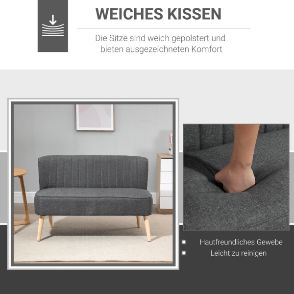 2-Sits Tygsoffa Stoppad Soffa Sittgrupp Lounge Soffa Träskum Ljusgrå 117 X 56,5 X 77 Cm