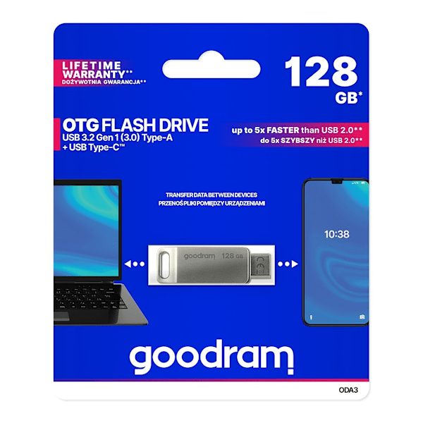Pendrive 128GB to USB 3.2 stik + USB-C OTG ODA3 sølv