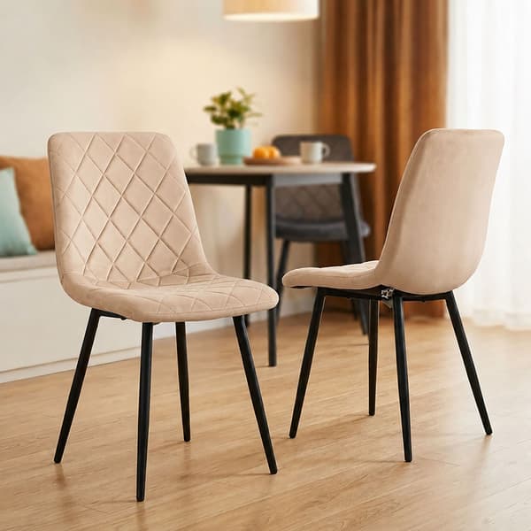 Matstolar i sammet, beige, 2-pack, klädda, modern design