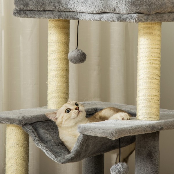 90Cm Kradsestolpe Hængekøje Leg Tree Cat Cave Platforms Klatretræ Plys Sisal Grey