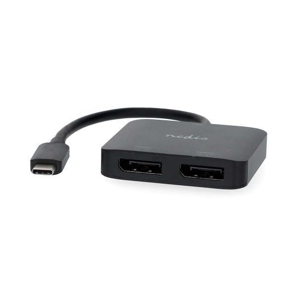 USB-C™ Adapter | USB 3.2 Gen 1 | USB-C™ Han | 2x Displayport Female | 4K@60Hz | 0.20 m | Runde | Nikkelplateret | PVC | Sort | Box Sort