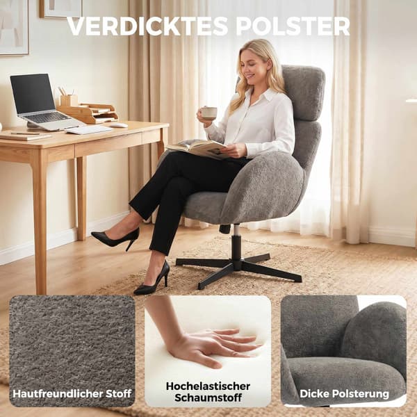 Grå sammetstyg kontorsstol med justerbar höjd