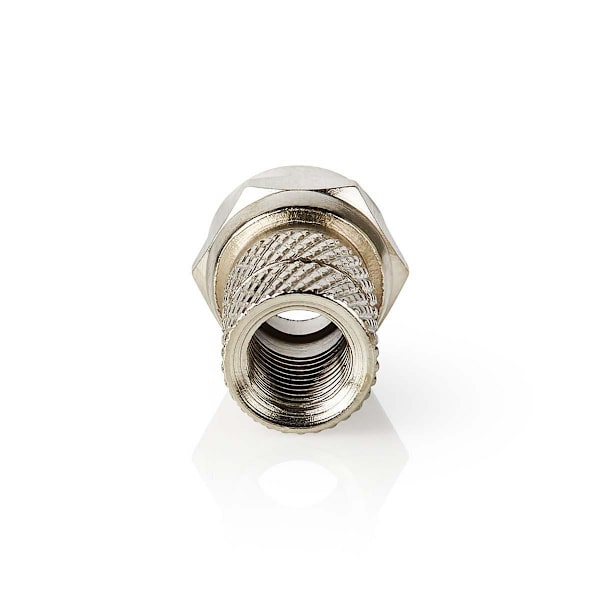 F-liitin | Suora | Uros | Niklattu | 75 Ohm | Kierrettävä | Kaapelin läpitulomitta: 5.5 mm | Sinkkiseos | Hopea | 5 kpl | Laatikko