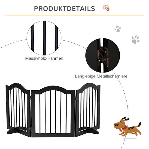 Hundebarriere Beskyttelseslåge Hundelåge Konfigurationslåge 3-Delt Med To Støttefødder Stabil Foldbar Mdf Sort 154,5X29,5X61Cm