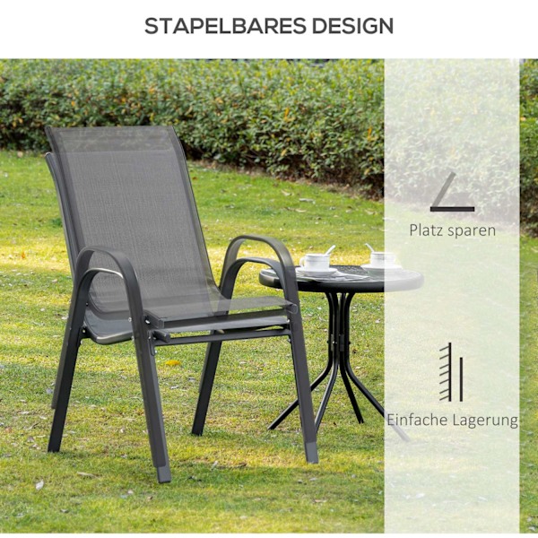 Sæt med 2 havestole stabelstole med armlæn metalnet stof grå 70x54x90cm til terrasse- og havemøbler