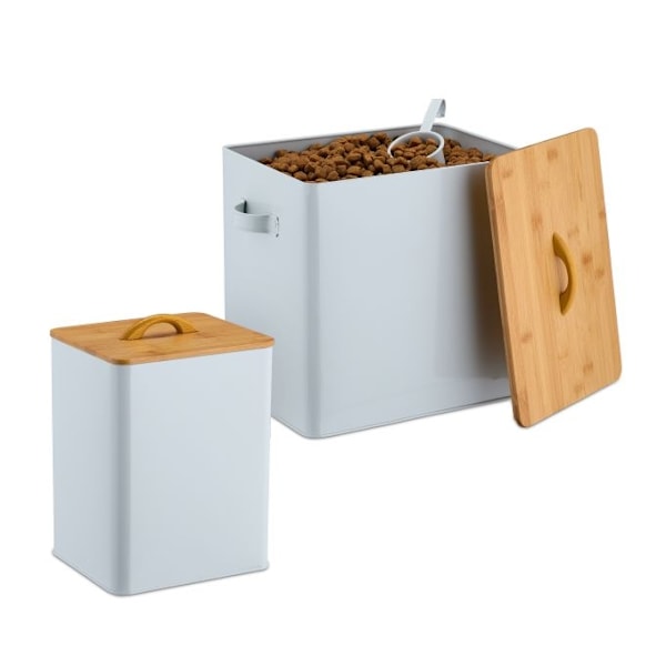 Foderlåda med lock av bambu, set om 2