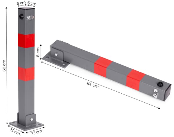 Nøglebetjent, foldbar parkeringsstolpe, 60 cm jern