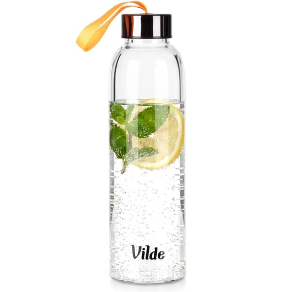 Glasvattenflaska med bambulock, 500 ml