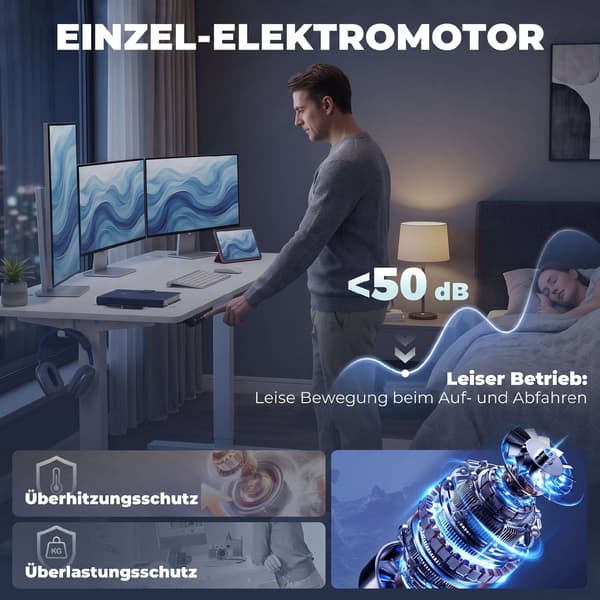 Ställbart ståbord med minne, LED-display, vit