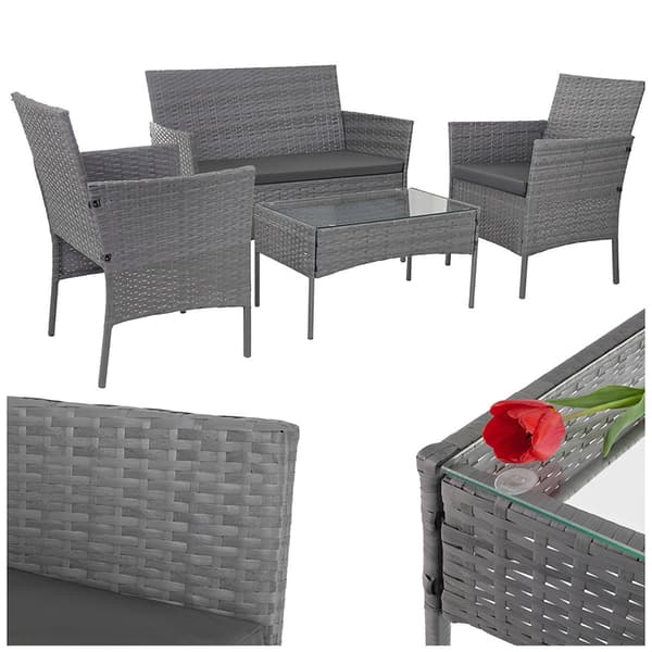 Rattan havemøbelsæt, mørkegrå, sofa, 2 stole, bord