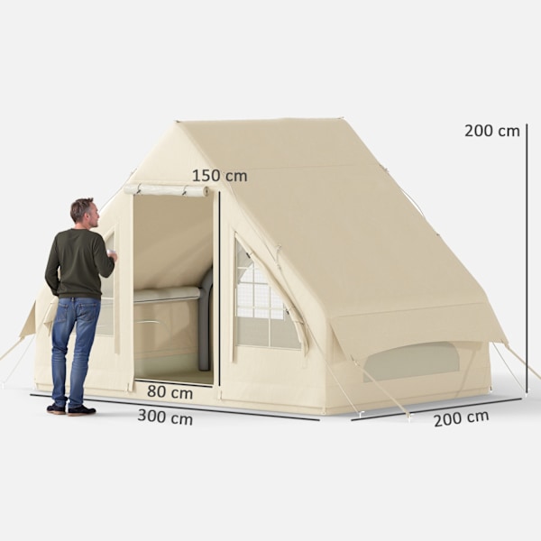 Uppblåsbart campingtält Uppblåsbart tält med fönster, dörr för 3 personer Familjetält med förvaringsväska, luftpump Oxford Vattentätt & vindtätt glamp