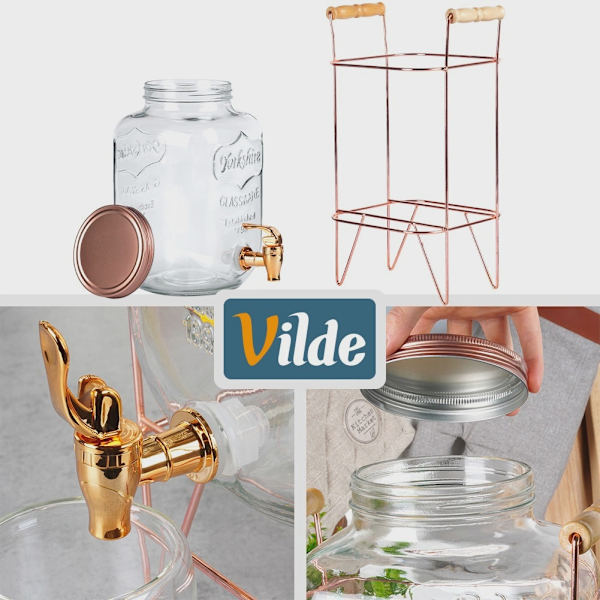Drikkevaredispenser med hane og stativ, 8L glas