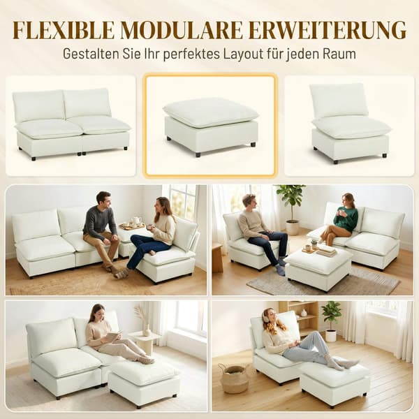 Moderne stofpuf med plastikben, 75 cm, cremehvid