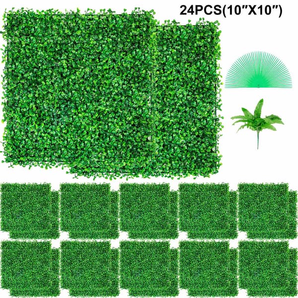 Konstgjorda buxbomshäckväggpaneler UV, 24-pack 25x25 cm