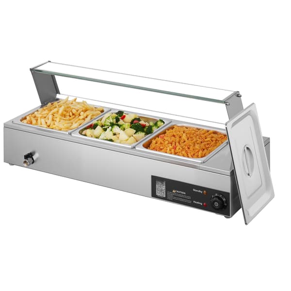 Professionel madvarmer, 1500W, rustfrit stål, 3 halve pander