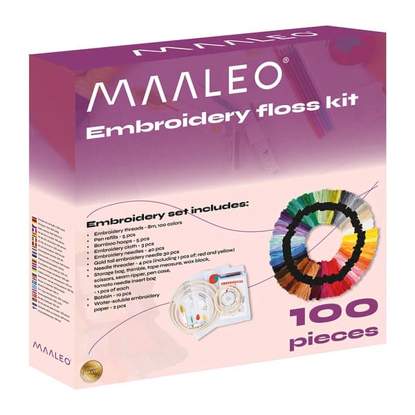 Broderigarnsæt, 100 farver, polyestertråde