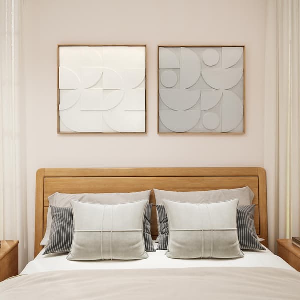 3D-geometrinen seinätaidesarja, 2 osaa, 80x80 cm, valkoinen