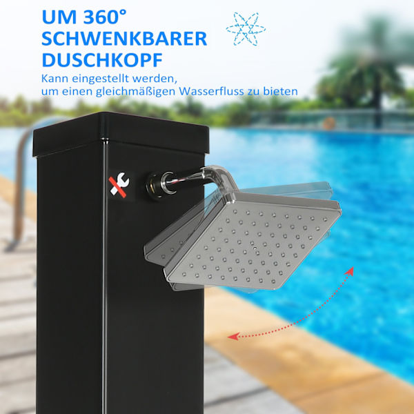 Aurinkosuihku 40L, Ulkosuihku, Uima-Allassuihku Jalkasuihkulla Ja Sadesuihkupäällä, Veden Lämpötila Jopa 60°C, Mukaan Lukien Asennusmateriaali, Musta