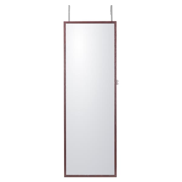 Låsbart spegelskåp för smycken, 112 cm, LED, brunt