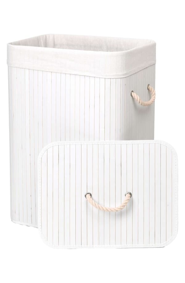 Bambu tvättkorg med lock, 80L, vit