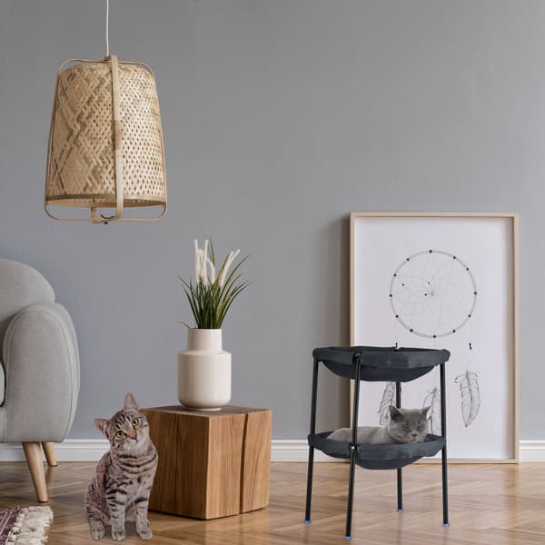 Cat Hammock Bed, 2 tasoa, teräsrunko, harmaa verkko