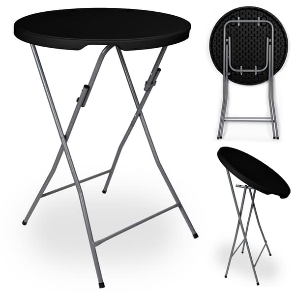 Hopfällbart cateringbord, runt, 80 cm, svart