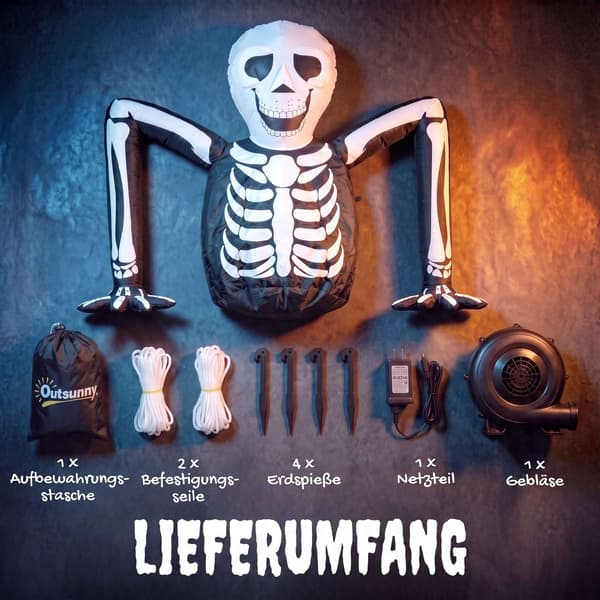 Uppblåsbart Halloween-skelett med LED-ljus, 210T polyester