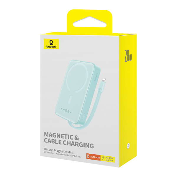 Mini Powerbank MagSafe 10000mAh 20W Lightning-kaapelilla iPhonelle 0,3m sininen