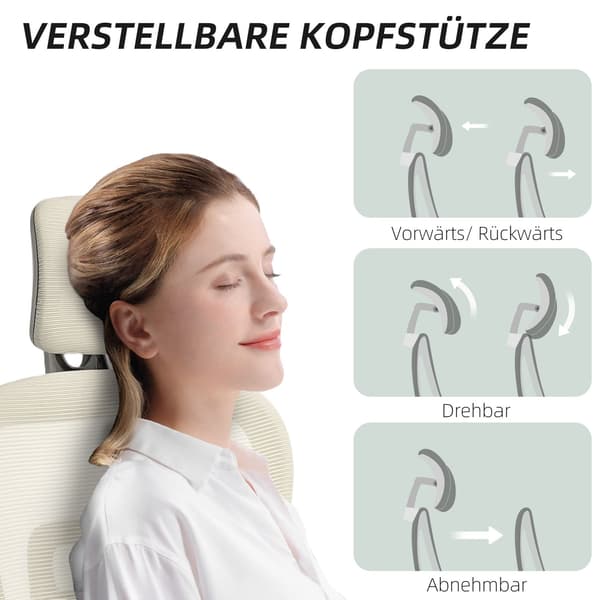 Ergonomisk kontorstol, justerbart net, armlæn, beige