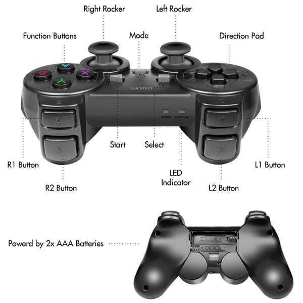 Trådløs Gamepad 2,4 GHz, Sort – PC- og Android-kompatibel