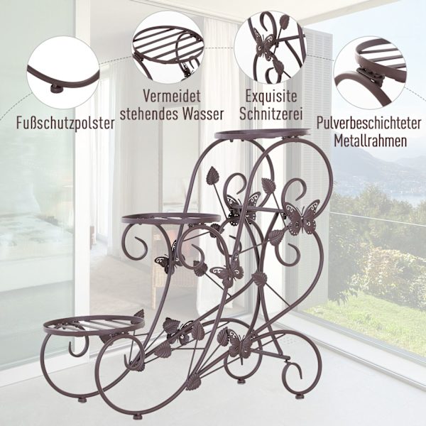 Kukkateline Ranskalaistyylinen Kolmikerroksinen Kasvihylly Metalli Pronssi 76X27X67Cm