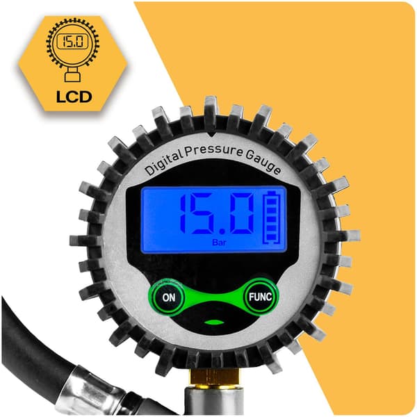 Digital dækpumpe med LCD-display, 0-15 bar