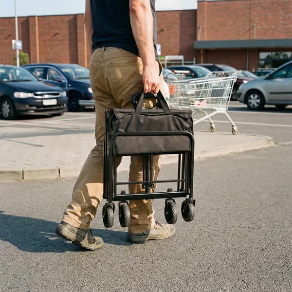 Sammenklappelig turistvogn, sort, 70 liters kapacitet, 600D stof