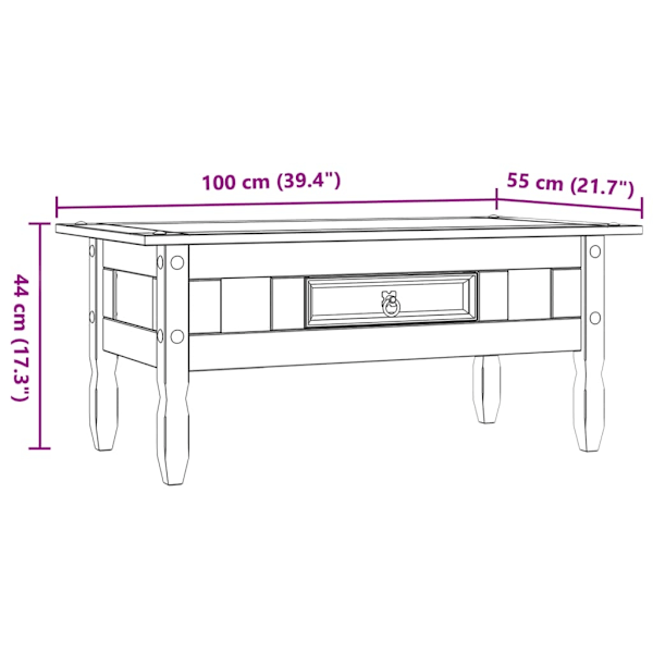 Sofabord mexicansk corona stil fyrretræ hvid 100x55x44 cm