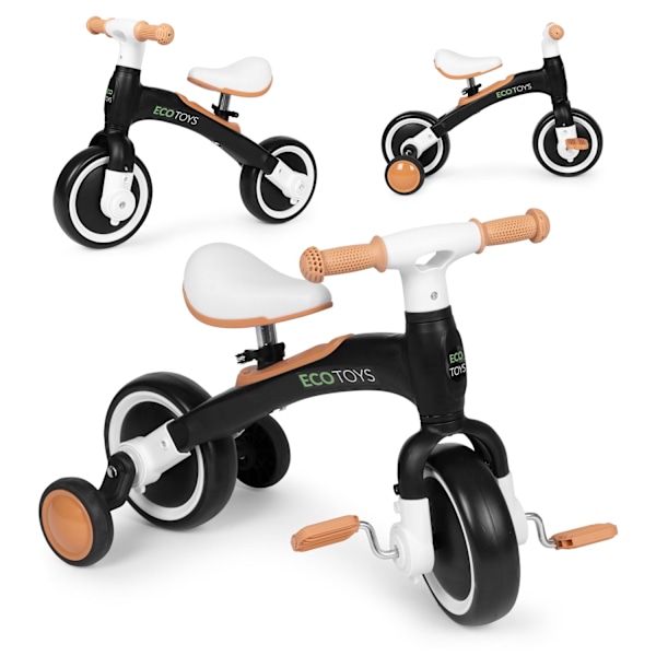 Balancecykel med pedaler - træning, 3-i-1, sidehjul, sort, ECOTOYS