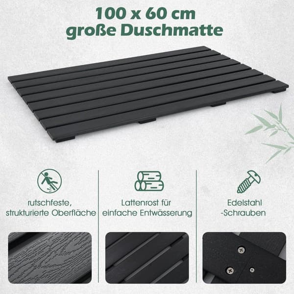 Gulvelement til solbruser WPC gulvplade til havebruser 100 x 60 x 2,5 cm sort