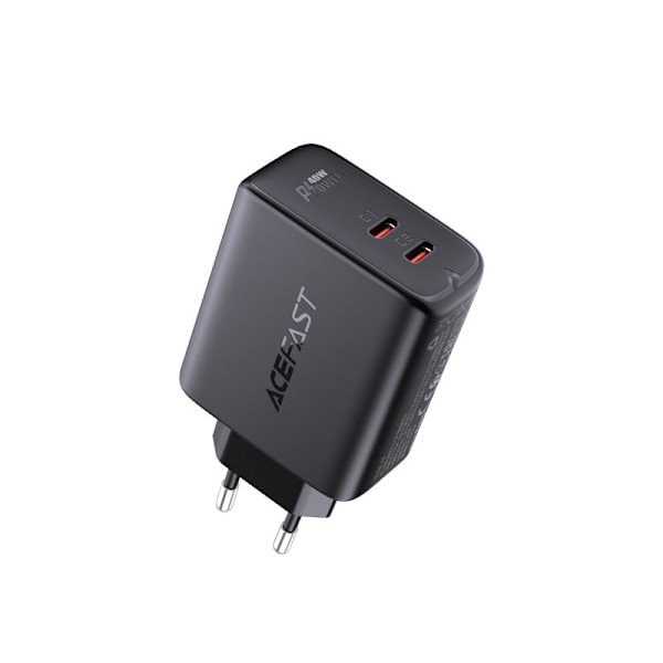 2x USB-C 40W nätladdare PPS PD QC 3.0 AFC FCP svart